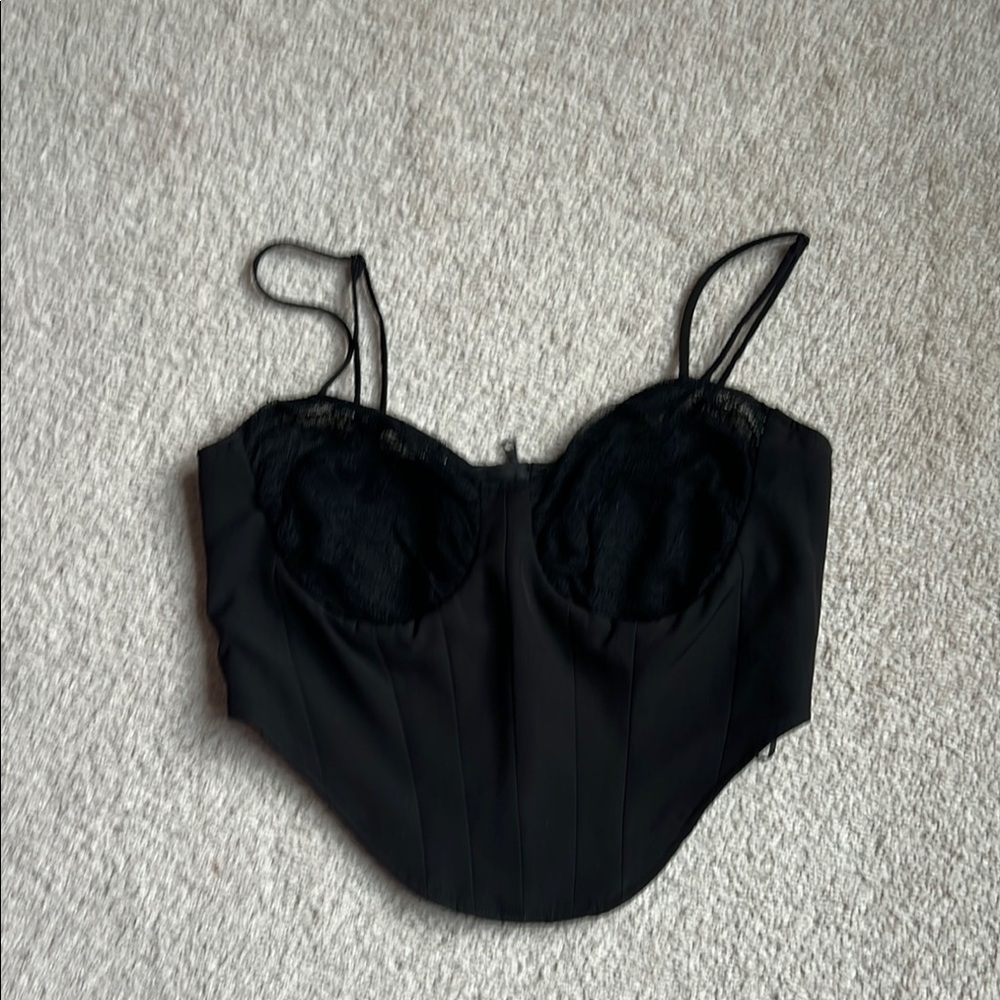 Elegant Black Lace Bustier Bardot crop top